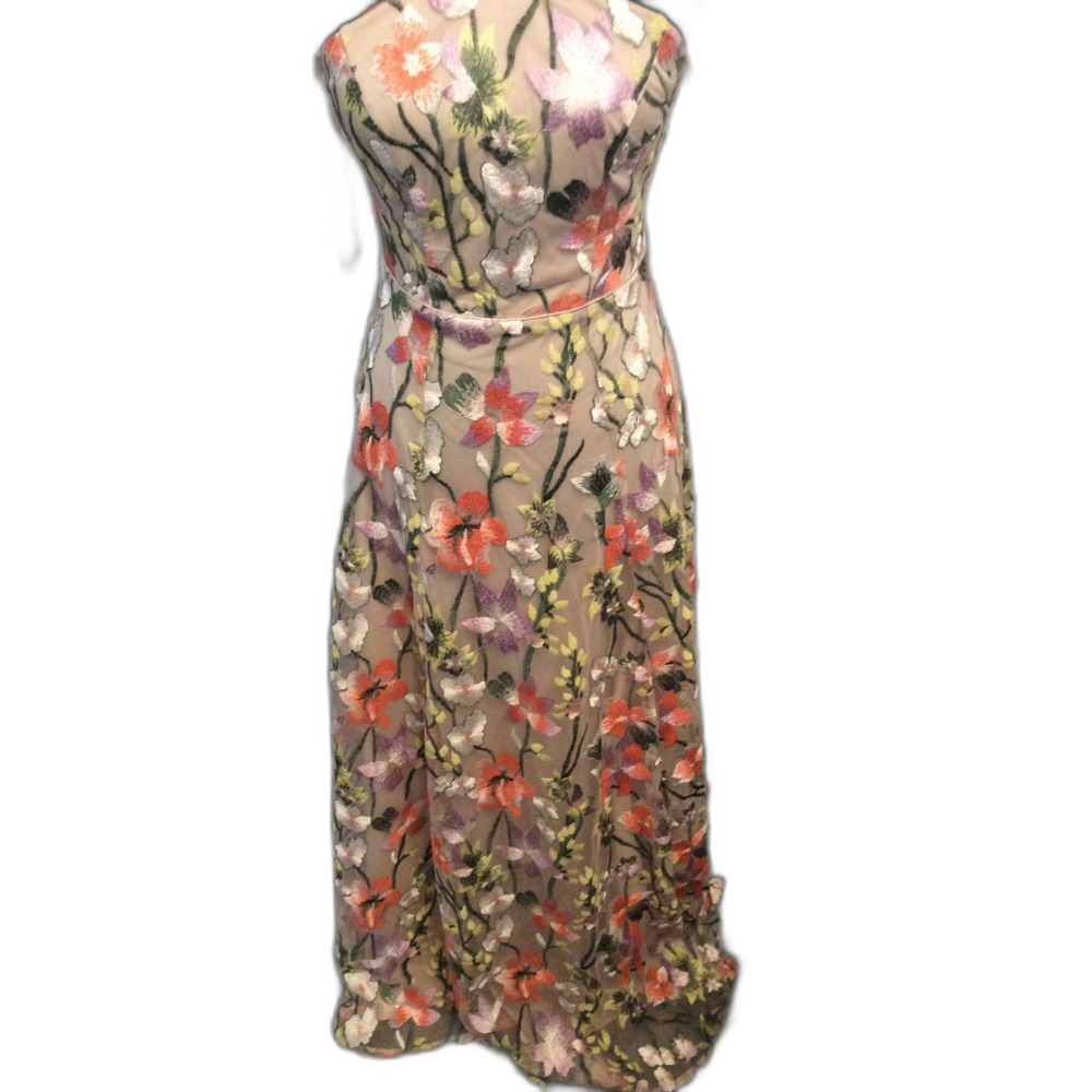My Michelle Size 1 Gorgeous Floral Embroidered Gown Nude Mesh Overlay